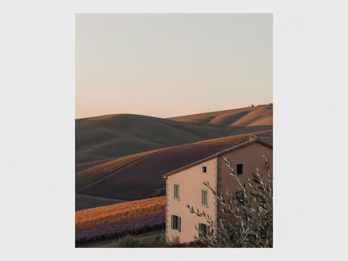 Tuscan villa with rolling hills and vineyards