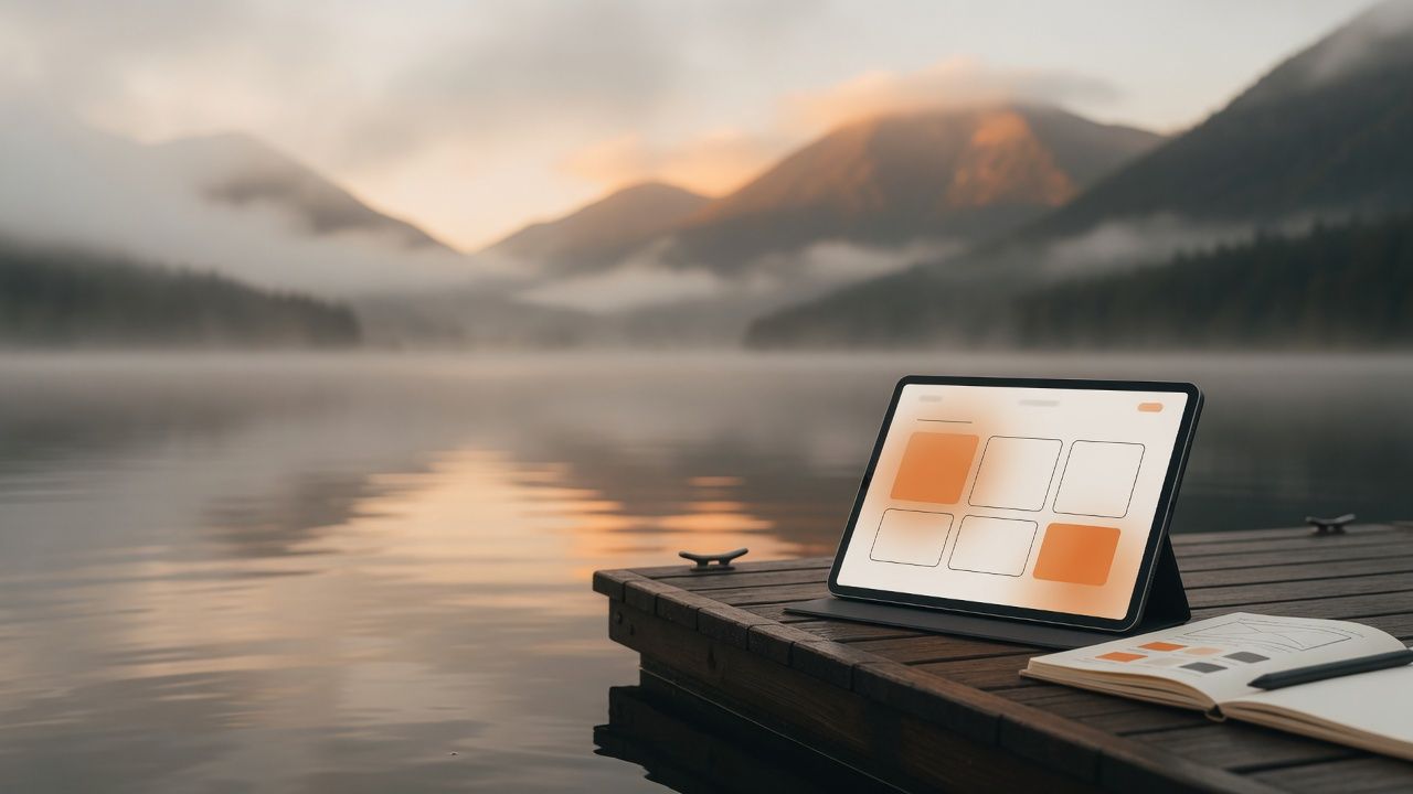 Serene landscape with misty mountains and tranquil waters
